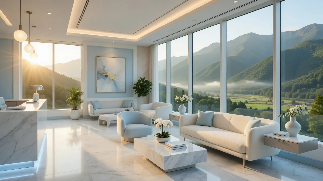 Clinic lounge overlooking mountains
